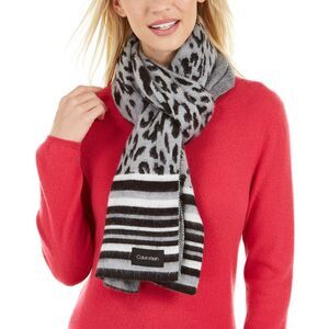 Calvin Klein Womens Leopard Jacquard Scarf Heather Mid Grey